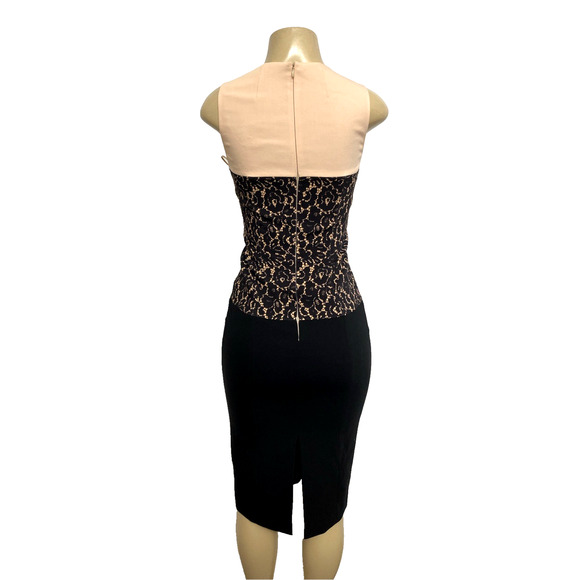 Michael Kors Collection Dress Black Nude Lace Print Wool Sheath Midi Sle… - Picture 2 of 9